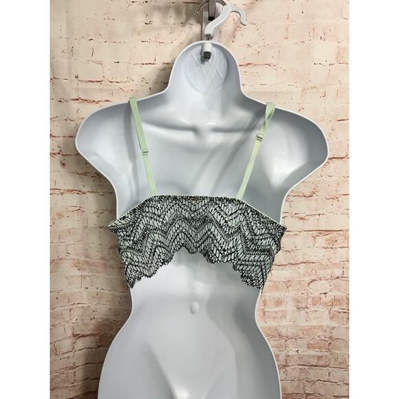 Victoria's Secret PINK Lace Bralette Size Large Mint Black Longline Padded - Picture 7 of 8